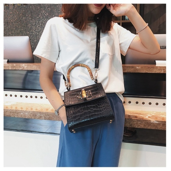 Handbags - Leather Croc Pattern Crossbody Bag